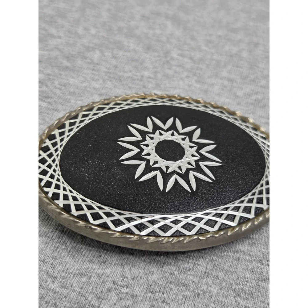 Vintage Rockmount Diamond Cut Black Silver Starburst Belt Buckle